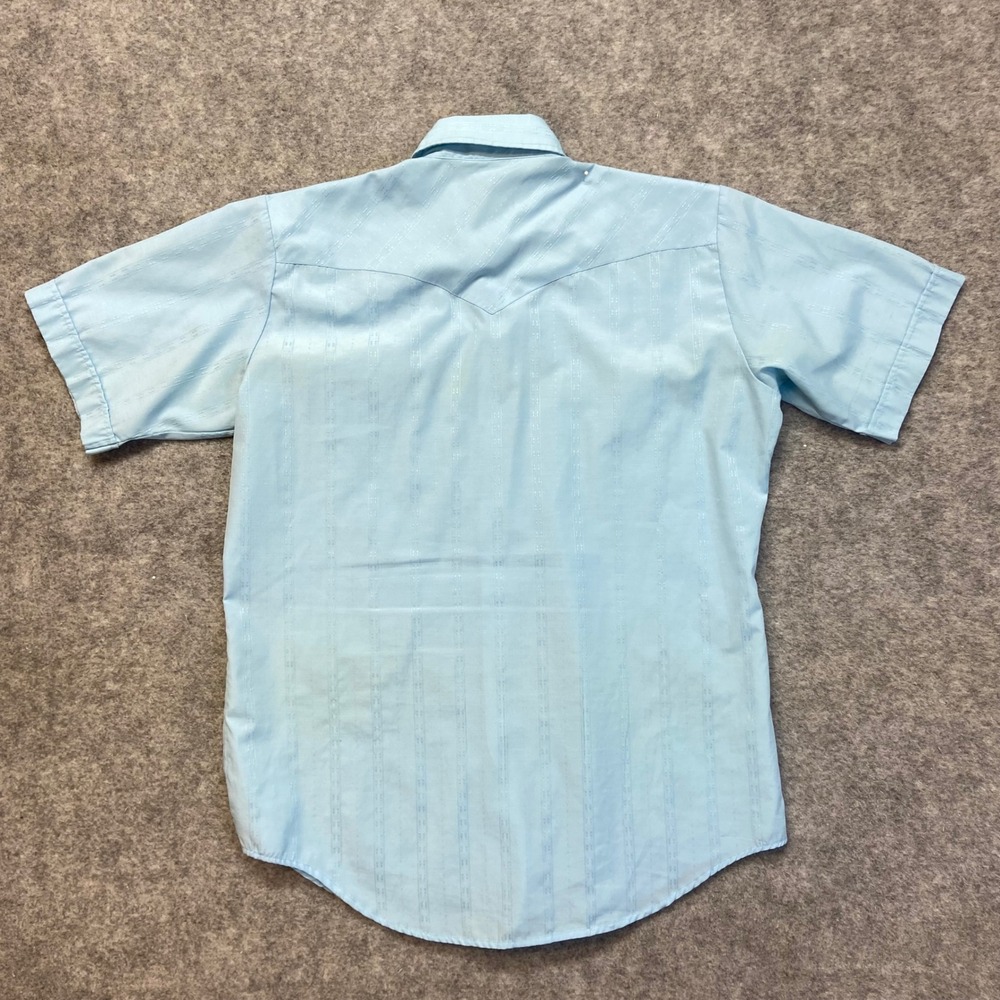 Rock Canyon Western Snap Shirt Mens 16.5 Light Blue Vintage Dobby Stripe Short - Picture 2 of 8